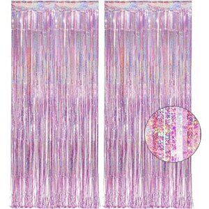 Pink Tinsel Curtain Party Backdrop - GREATRIL Foil Fringe Curtain Lilac Pink